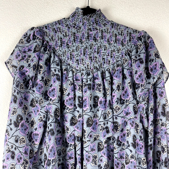 Cinq a Sept Drew Georgette Top Womens Small Floral Smocked Ruffle Romantic - Picture 3 of 16